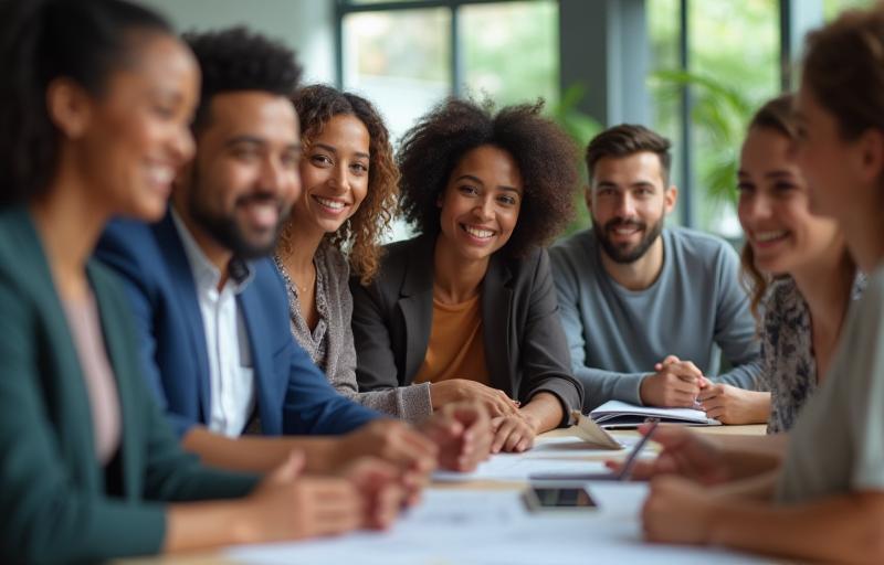 Diverse group of professionals collaborating.