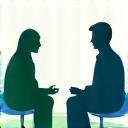 Illustration of two people in a focused coaching session.