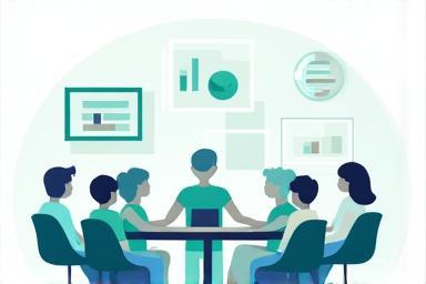 Illustration representing assessment centre activities like group tasks and tests.
