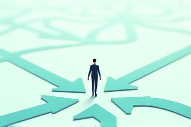 Illustration of a person navigating different career paths.